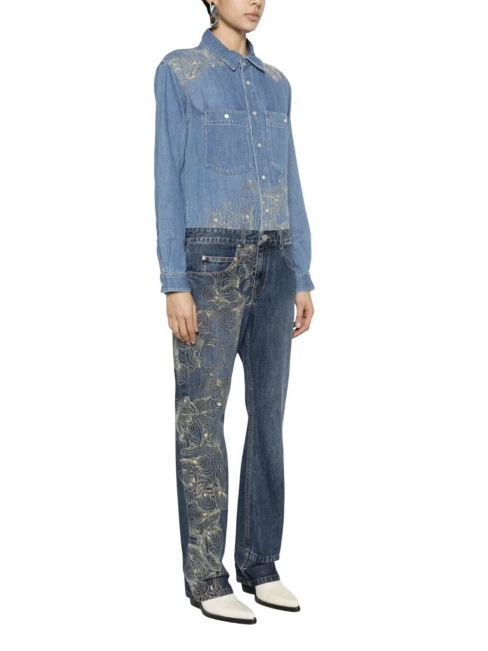 Isabel Marant Imane Embroidered Denim Jumpsuit Size 40 US 8 Large New